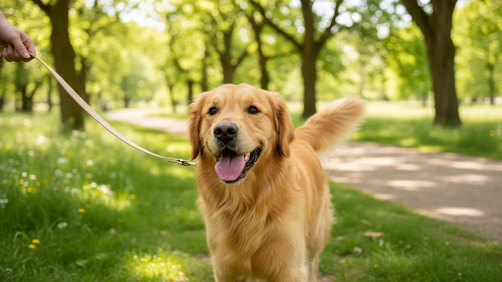 golden retriever enjoying outdoor walk